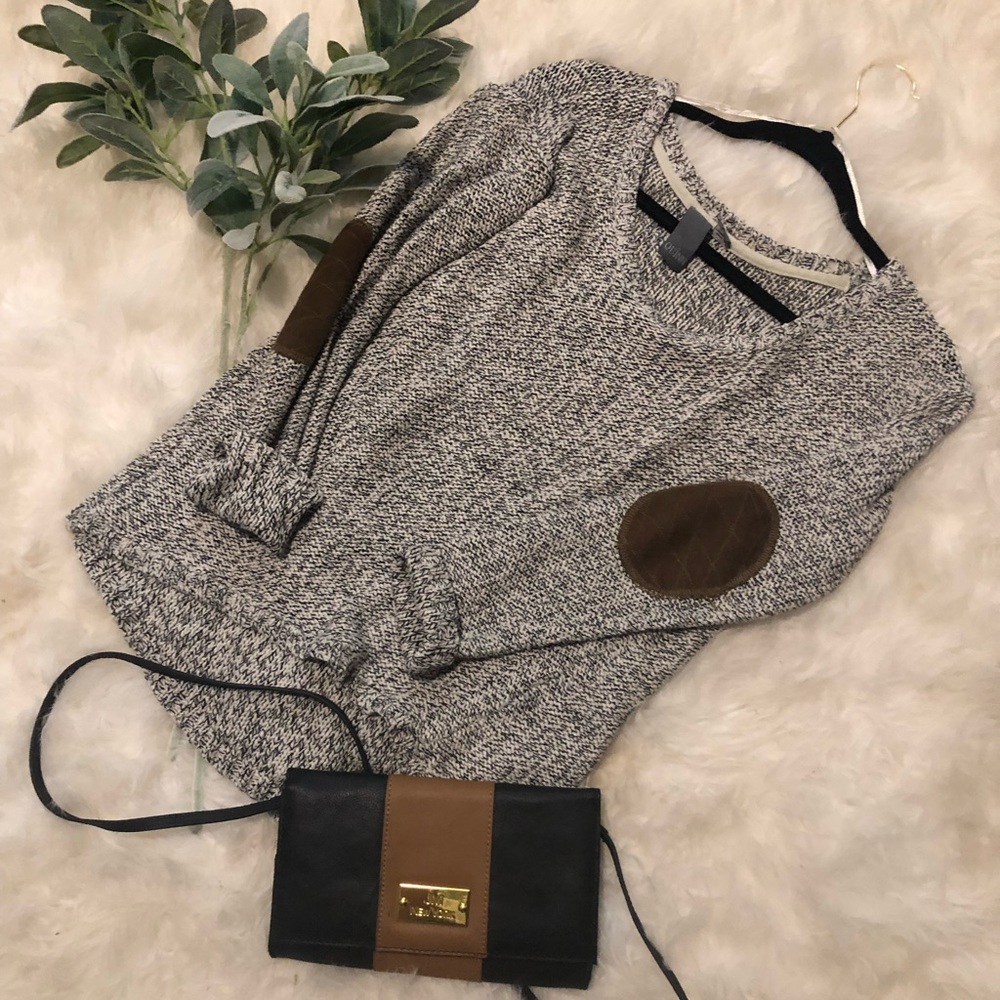 Quinn brown elbow patch grey sweater